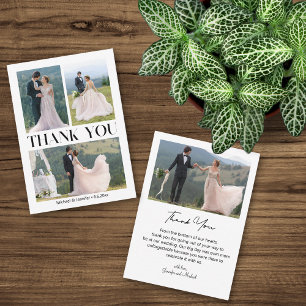 minimal 4 photos collage trendy wedding thank you card