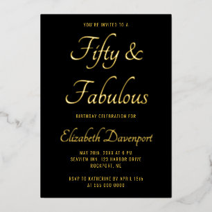 Minimal 50 and Fabulous Birthday Black and Gold