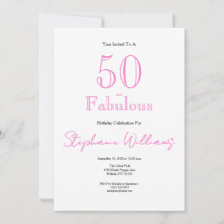 Minimal 50 and Fabulous Pink 50th Birthday Invitation