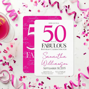 Minimal 50 and Fabulous Pink 50th Birthday Invitation