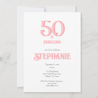 Minimal 50 and Fabulous Pink 50th Birthday Party Invitation