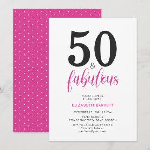 Minimal 50 and Fabulous Pink 50th Birthday Party Invitation