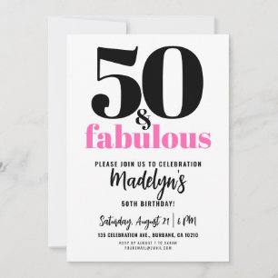 Minimal 50 and Fabulous Pink 50th Birthday Party Invitation