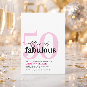 Minimal 50 and Fabulous Pink 50th Birthday Party Invitation