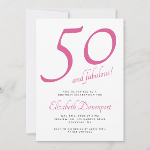 Minimal 50 and Fabulous Pink Birthday Invitation