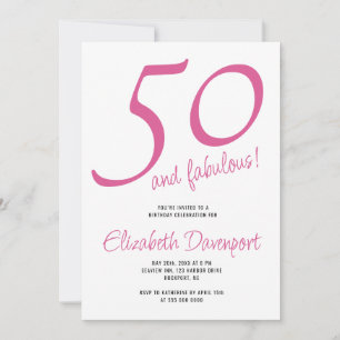Minimal 50 and Fabulous Pink Birthday Invitation