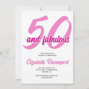 Minimal 50 and Fabulous Pink Birthday Invitation