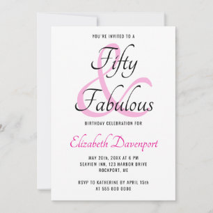 Minimal 50 and Fabulous Pink Photo Birthday Invitation