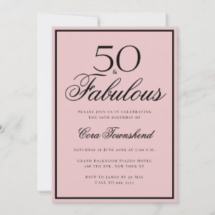 Minimal 50 & Fabulous Dusty Pink 50th Birthday Invitation