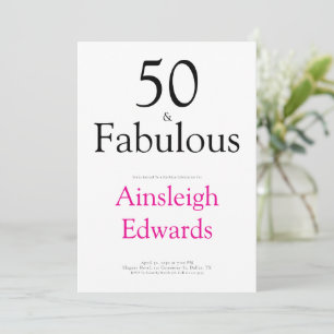 Minimal 50 & Fabulous Pink Fiftieth Birthday Party Invitation