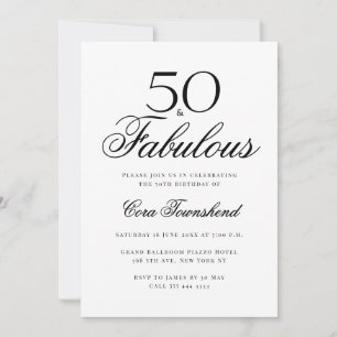 Minimal 50 & Fabulous Typography 50th Birthday Invitation