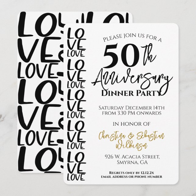 Minimal 50th Wedding Anniversary Dinner Party Invitation (Front/Back)