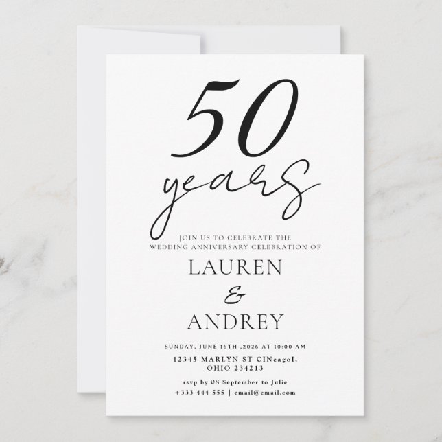 Minimal 50th Wedding Anniversary Invitation (Front)