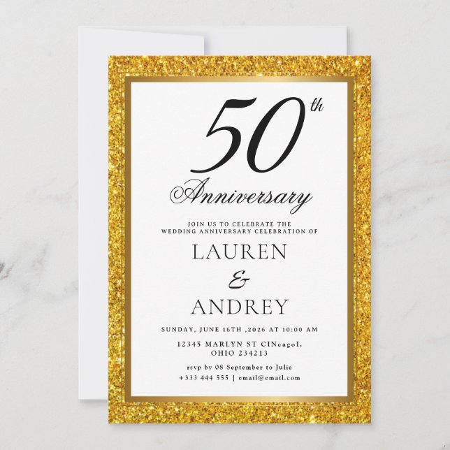 Minimal 50th Wedding Anniversary Invitation (Front)