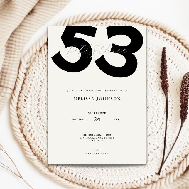Minimal 53rd Birthday Invitation - Bold Typo (Minimal 53rd birthday invitation with bold typography for man and woman)