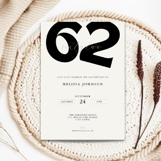 Minimal 62nd Birthday Invitation - Bold Typo