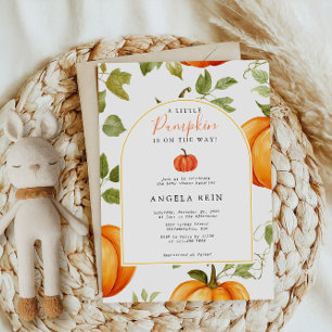 Minimal A Little Pumpkin Autumn Leaves Baby Shower Invitation