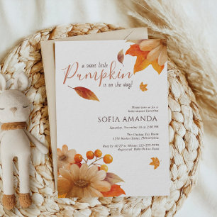 Minimal A Little Pumpkin Autumn Leaves Baby Shower Invitation
