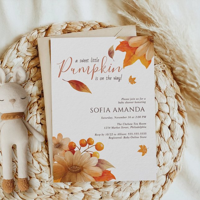 Minimal A Little Pumpkin Autumn Leaves Baby Shower Invitation (Creator Uploaded)