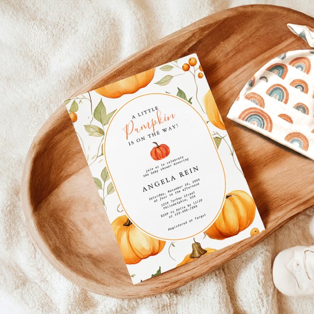 Minimal A Little Pumpkin Autumn Leaves Baby Shower Invitation (Creator Uploaded)