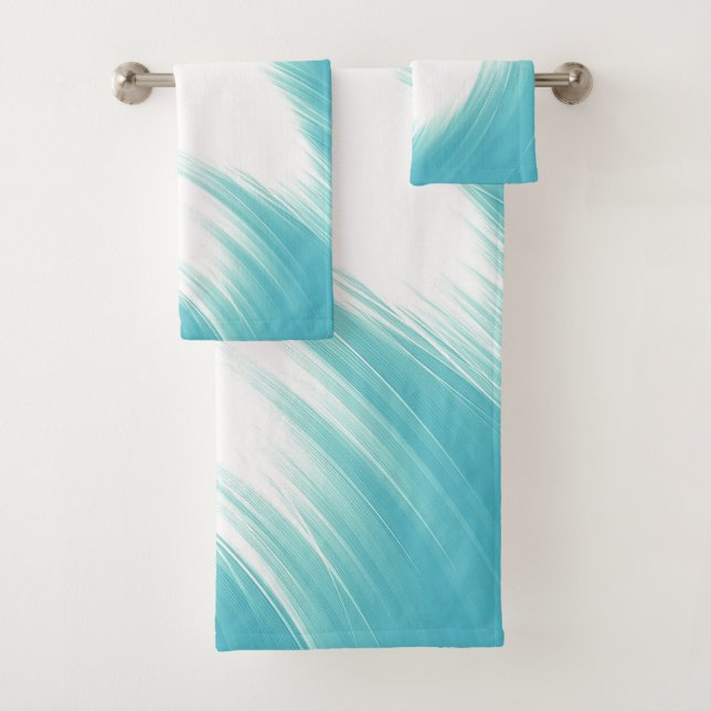 Minimal Abstract Blue Waves Brush Art | Bath Towel Set (Insitu)
