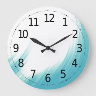 Minimal Abstract Blue Waves Brush Art   Large Clock