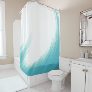 Minimal Abstract Blue Waves Brush Art Shower Curtain