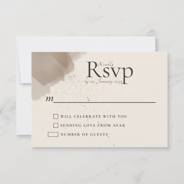 Minimal Abstract Brush and Ink Wedding RSVP (Front)
