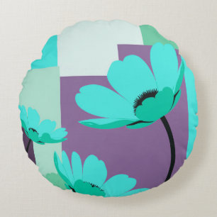 Minimal Abstract Floral Round Pouf Ottoman Cushion