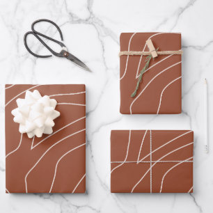 Minimal Abstract Lines Rust Terracotta Wrapping Paper Sheet