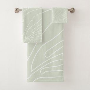 Minimal Abstract Lines Sage Green Bath Towel Set