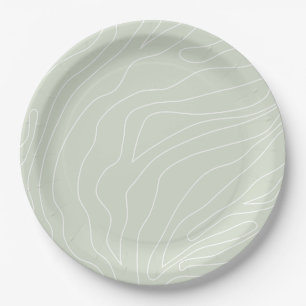Minimal Abstract Lines Sage Green Paper Plate