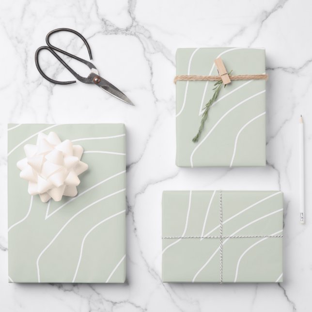 Minimal Abstract Lines Sage Green Wrapping Paper Sheet (Front)