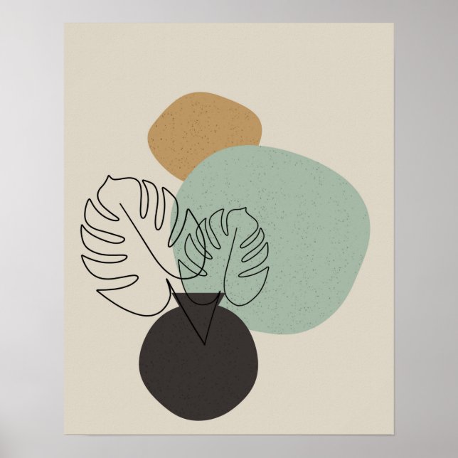 Minimal Abstract Monstera Leaf One Line Art Print (Front)