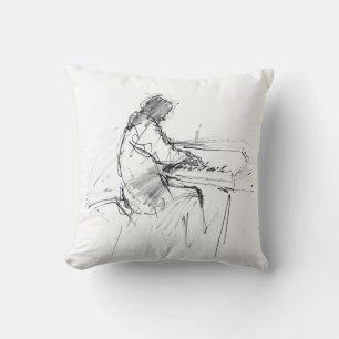 Minimal Abstract Pianist Playing Piano – Elegant  Cushion