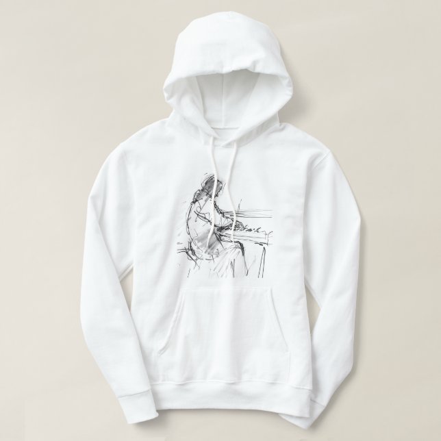 Minimal Abstract Pianist Playing Piano – Elegant  Hoodie (Design Front)