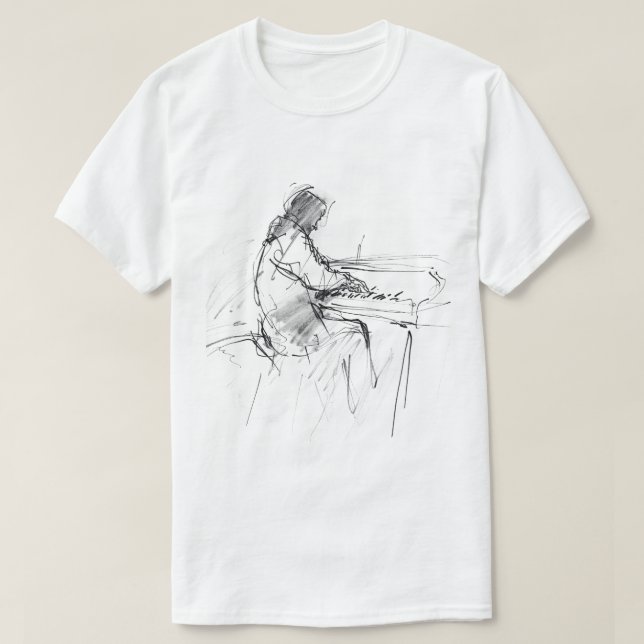 Minimal Abstract Pianist Playing Piano – Elegant  T-Shirt (Design Front)