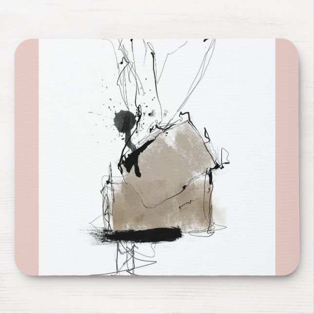 Minimal abstract white grey pink mouse mat (Front)