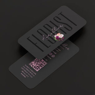 Minimal Aesthetic Pink Black Florist Bouquet Boho Business Card