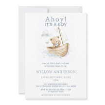 Minimal Ahoy It's A Boy Teddy Sailboat Baby Shower