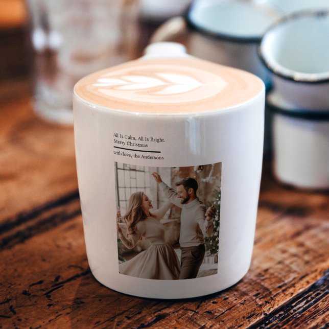 Minimal All Is Calm All Is Bright Christmas Photo  Espresso Cup (Creator Uploaded)