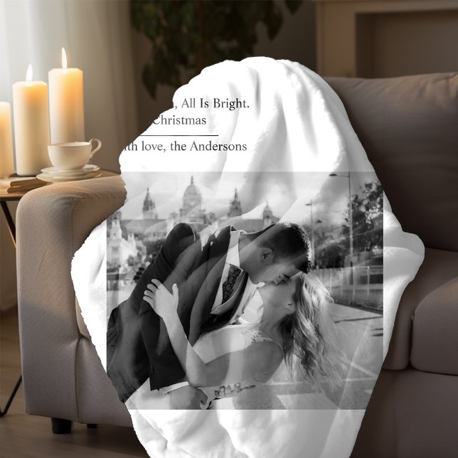 Minimal All Is Calm All Is Bright Christmas Photo  Sherpa Blanket (Creator Uploaded)