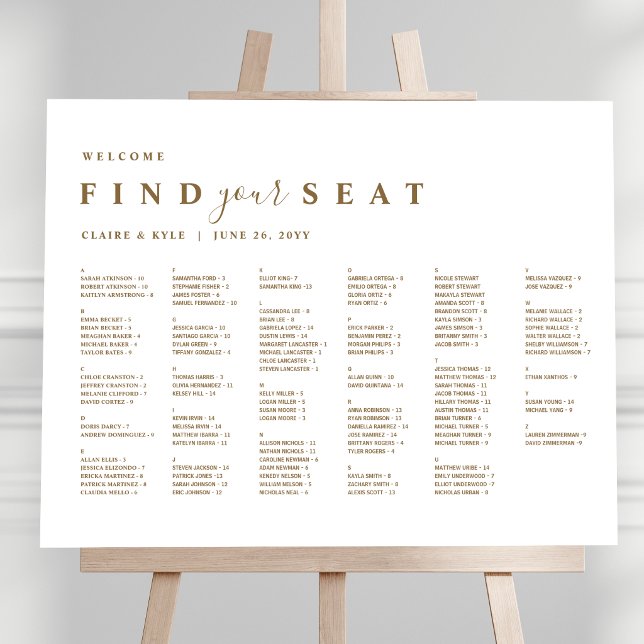 Minimal Alphabetical Gold Wedding Seating Chart (Creator Uploaded)