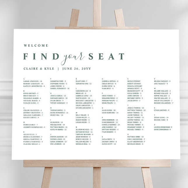 Minimal Alphabetical Green Wedding Seating Chart (Creator Uploaded)