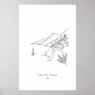 Minimal Amalfi Coast Line Art Italian coastal Poster