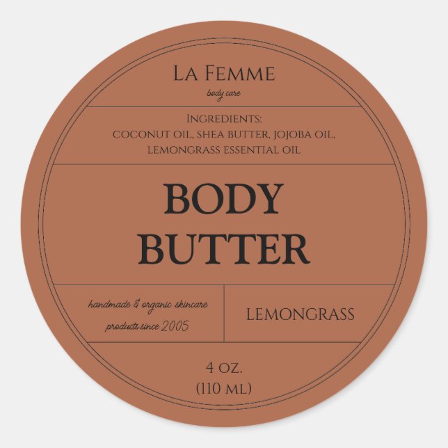 Minimal Amber Cosmetic Skincare Product Label (Front)