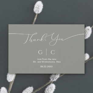 Minimal and calligraphic Sage Green Wedding  Thank You Card
