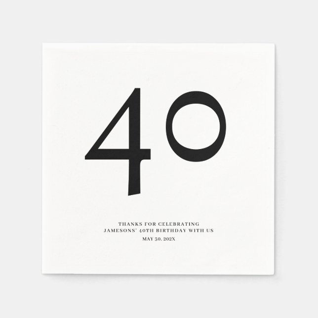 Minimal and Chic 40th Birthday Party Napkin (Front)