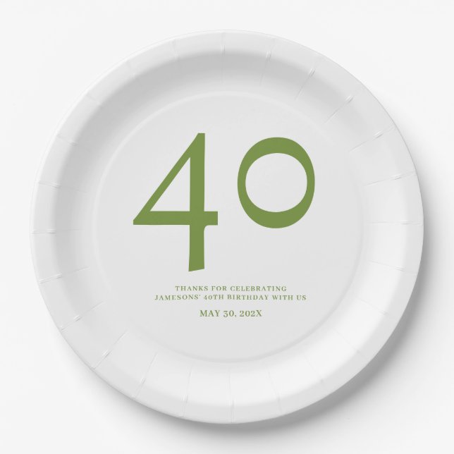 Minimal and Chic 40th Birthday Party Paper Plate (Front)