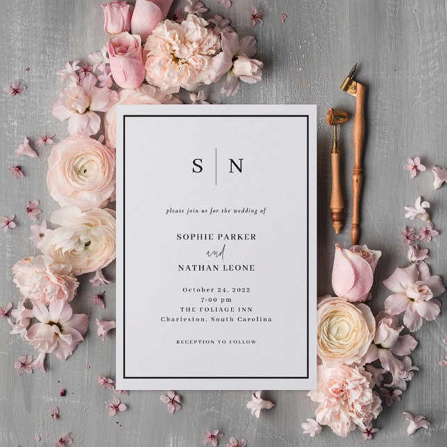Minimal and Chic | Black and White Border Wedding Invitation (Creator Uploaded)